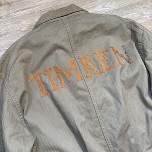 Vintage 40s Timken Steel Chain stitch Hbt Shop Coat WWII Brass Laurel Buttons